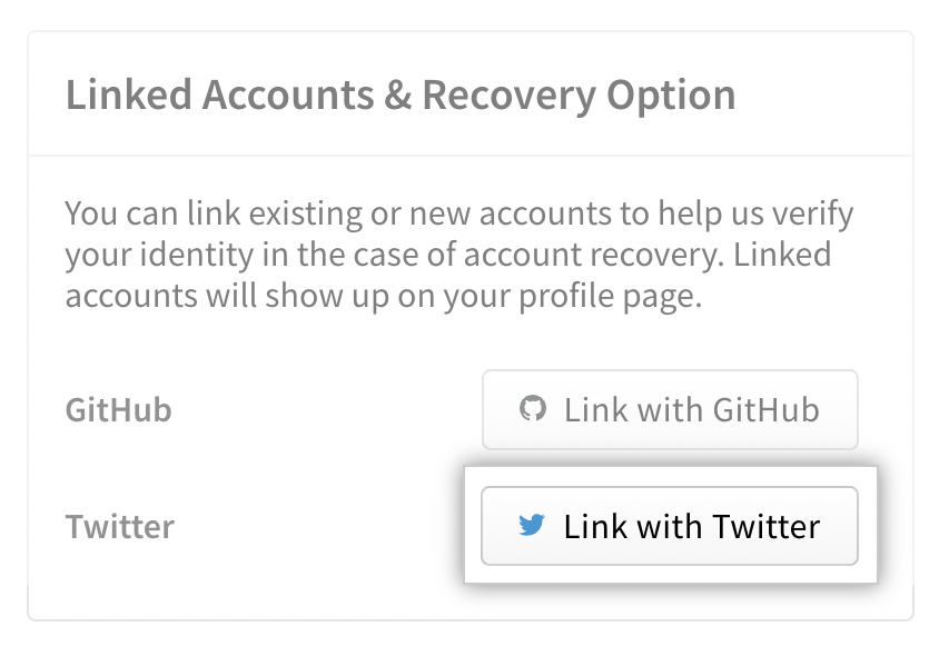Screenshot showing Link Twitter account button